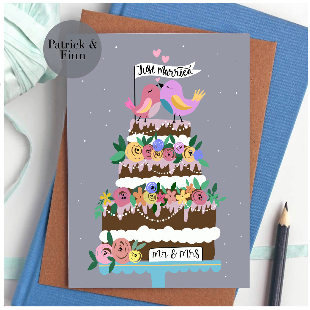 Just married wedding cake card.
