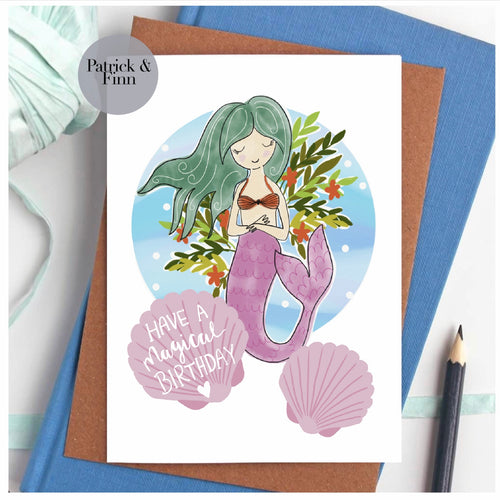 Mermaid, magical birthday card